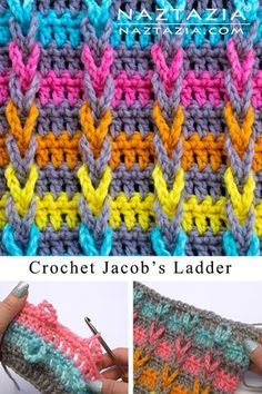 Jacob's Ladder Stitch - Naztazia ® Jacobs Ladder, Crochet Stitches Free, Jacob's Ladder, Ladder Stitch, Crochet Instructions, Crochet Stitches Tutorial, Crochet Stitches Patterns, Crochet Stitch, Afghan Crochet Patterns