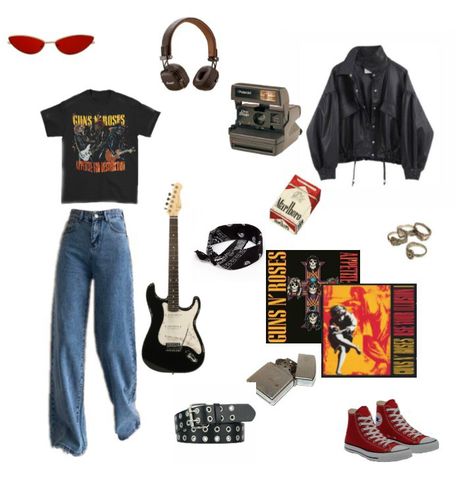 Rock N Roll Clothes, Rock N Roll Outfit Ideas, Rock And Roll Spirit Week Outfit, 80s Rock Women Outfits, Emo 80s Outfit, Garage Band Aesthetic Outfits, 90s Band Outfits, 80s Rock Band Outfits, 80s Outfit Aesthetic Vintage