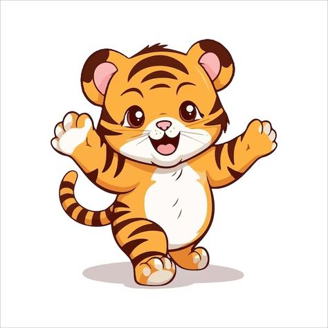 Cute Tiger Drawing Cartoon, Cute Tiger Drawings, Tiger Drawing For Kids, Dancing Illustration, Tiger Cartoon, Vector Animals, Premium Vector Cartoon, Tiger Drawing, Cartoon Tiger