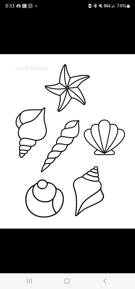 Seashell Drawings Simple, Easy Seashell Drawing, Sea Shell Drawing Simple, Easy Shell Drawing, Summer Box Painting Ideas, Seashell Drawing Simple, Shell Drawing Simple, Bikinis Box Painting Easy, Craft Ribbon Storage