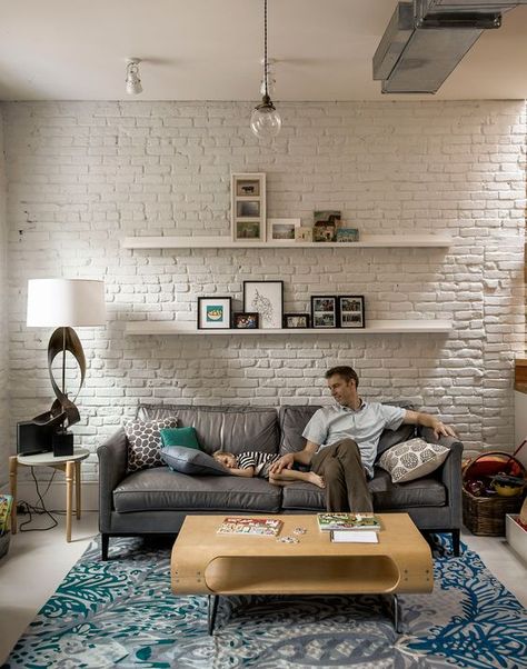 Minimalist Dekor, Painting Room, Interior Minimalista, Casa Vintage, Trendy Living Rooms, 아파트 인테리어, White Brick, Painted Brick, Living Room White