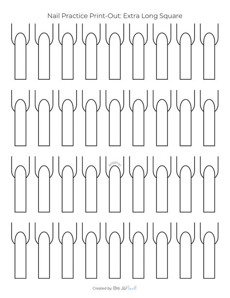 MORE LENGTHS AND MORE SHAPES! We can guarantee NO ONE has made a nail practice sheet bundle like this! With over 10 print-outs for practice on paper, this is perfect for beginner nail techs or experienced nail techs.  Take advantage of this special bundle today Printable Nail Art Templates, Printable Nail Art Practice Sheet, Printable Nail Art, Beginner Nail Designs, Nail Template, Nail Tech School, Nail Practice, Long Square Nails, Diy Beauty Treatments