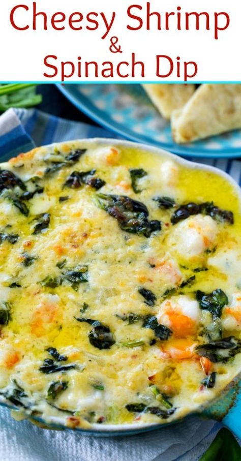 Cheesy Shrimp and Spinach Dip Spinach Dip With Shrimp, Spinach And Shrimp Dip, Spinach Shrimp Dip, Seafood Spinach Dip Recipe, Seafood Spinach Dip, Seafood Dips Recipes, Shrimp And Spinach, Appetizers Seafood, Cheesy Shrimp