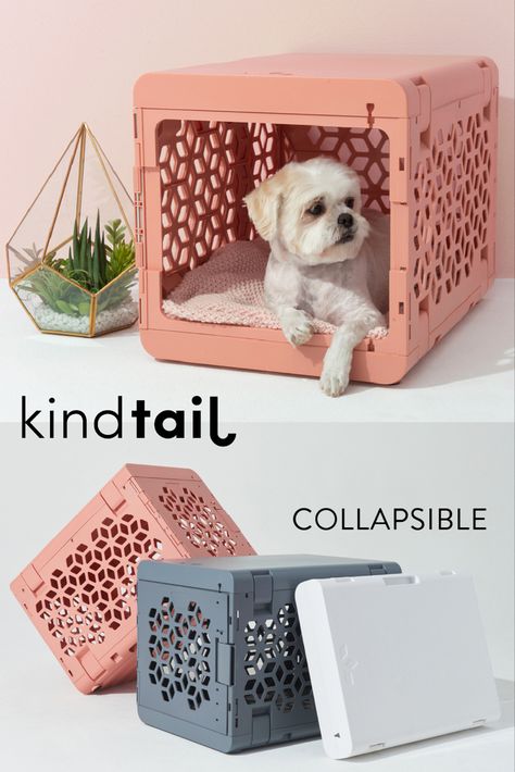 Modern pet crate that folds down to store flat Travel Crates For Dogs, Cute Crates For Dogs, Diy Puppy Crate, Pretty Dog Crate, Cute Dog Crate, Cat Crate Bed, Small Dog Cage, Portable Dog Crate, Collapsible Dog Crate