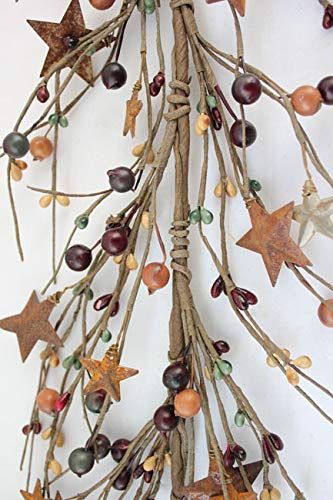 PRICES MAY VARY. This beautiful primitive berries garland with rusty stars is a great way of decorating your home Ideal for banisters, mantel pieces, or around pictures. Though, it can be used pretty much anywhere 50-inches long This garland is flexible and can be bent into any shape for your decorating needs It is perfect for any season Item #：N107  Color：Mustard, Burgundy, and Green   Item Description:This beautiful burgundy, green, and mustard colored primitive berries garland with rusty star Prim Fall Decorating, Vintage Booth Display Ideas, Modern Primitive Decor, Primitive Fall Decorating, Primitive Sunflowers, Primitive Fall Decor, Vintage Booth Display, Acorn Decorations, October Country