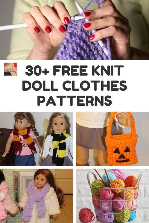 Whip up some knit doll clothes and accessories for 18 inch dolls, 12 inch fashion dolls, and even baby dolls! The knit sweater patterns are so cute! Doll Sweater Pattern, Knit Sweater Patterns, Knit Doll Clothes, Patterns For Toys, Knit Baby Doll, 12 Inch Doll Clothes, Knitting Dolls Free Patterns, Knitted Dolls Free, Crochet Doll Clothes Free Pattern