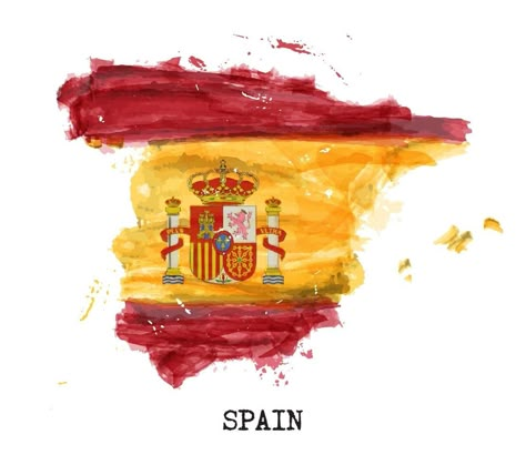 Spain flag watercolor painting design. Country map shape. Flag Watercolor Painting, Flag Watercolor, World Map With Countries, Maps Aesthetic, Red Rose Wreath, Spain Flag, Spain Images, Flag Painting, Travel Painting