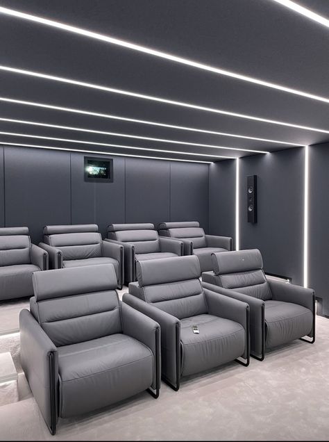 Home Theater Screen Wall Design, Recessed Linear Lighting, Home Theater Screen, House Theater, Home Theater Screens, Theatre Seating, Theatre Ideas, Theater Rooms, Home Theater Room Design