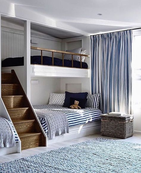 Ralph Lauren boys room... Mezzanine Bedroom, Modern Bunk Beds, Nautical Bedroom, Bunk Beds With Stairs, Bunk Bed Designs, Kids Bunk Beds, Bunk Room, Restaurant Interior Design, Loft Spaces