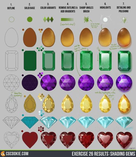 Exercise 26 Results: Shading Gems Step by Step by CGCookie on DeviantArt Jewel Drawing, Gem Drawing, Crystal Drawing, Jewellery Design Sketches, Jewelry Illustration, Jewelry Design Drawing, Cool Pencil Drawings, Jewelry Drawing, Digital Painting Tutorials