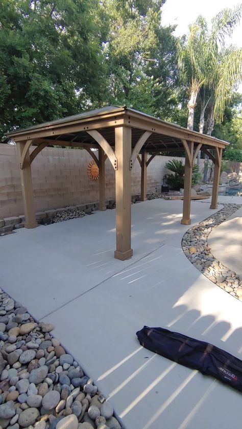 Yardistry Gazebo Ideas, 12x20 Gazebo, Gazebo Yardistry, Yardistry Gazebo, Costco Gazebo, Gazebo Patio, Large Gazebo, Cement Patio, Drought Tolerant Landscape