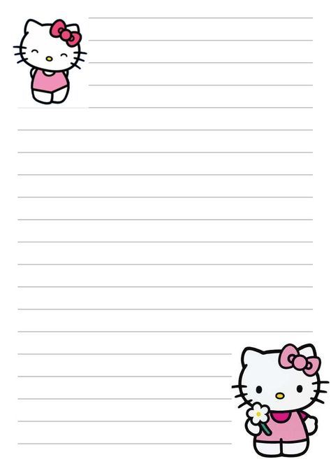 cartão hello kitty <3 freestickers Hello Kitty Letter Template, Hello Kitty Writing Paper, Aesthetic Note Template, Hello Kitty Notes, Hello Kitty Letters, Hello Kitty Book, Hello Kitty School, Aesthetic Planner, Planning Routine