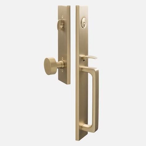 Lausanne Entrance Handleset with Cylinder Knob - Satin Brass Door Fixtures, Venice House, Exterior Door Hardware, Entrance Handle, Front Door Hardware, Interior Door Knobs, House Makeovers, Budget Interior Design, Modern Ranch