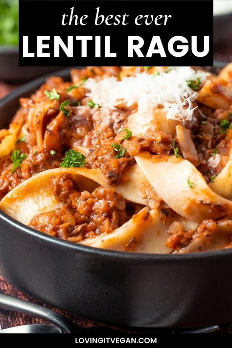 This lentil ragu tastes amazing! It’s high in protein, easy to make and loaded with flavor. No one will miss the meat in this vegan take on a classic ragu sauce. 9x13 Recipes, September Recipes, Lentil Ragu, Veggie Mains, Monday Recipes, Ragu Sauce, Gf Food, Ragu Recipe, Lentil Dishes