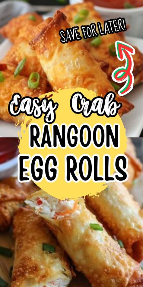 Easy Crab Rangoon Egg Rolls a delightful fusion of two beloved appetizers into one irresistible treat. Crispy egg roll wrappers envelop a creamy filling of crabmeat, cream cheese, and savory spices, creating a harmonious blend of textures and flavors that's sure to tantalize your taste Recipes Using Egg Roll Wrappers, Easy Crab Rangoon, Easy Egg Roll Recipe, Crab Rangoon Egg Rolls, Egg Roll Filling, Cream Cheese Wontons, Crispy Egg, Crab Rangoon, Egg Roll Wrappers