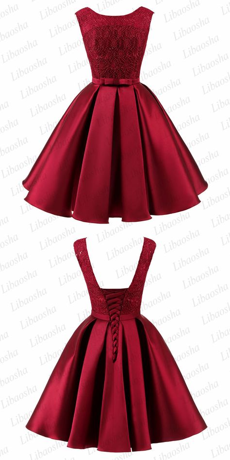 Short Ballgown Dresses, Lace With Satin Dress, Satin With Lace Dress, Red Dresses Prom Short, Neck Lines For Dresses, Cute Date Dresses, Fitted Gown Styles, Fitting Dresses Classy, Lace Up Dress Back