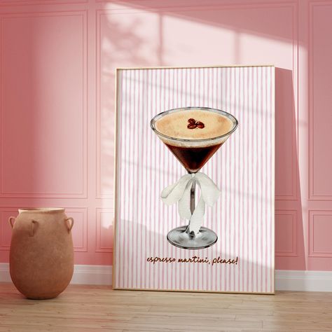 Espresso Martini Print, Coquette Wall Art, Grandmillennial Decor, Retro Cocktail Wall Art, Vintage Cocktail Posters, Martini Lover Gifts by CloverAndQuill on Etsy Espresso Martini Illustration, Espresso Martini Print, Espresso Martini Art, Martini Please, Grandmillennial Decor, Coquette Wall Art, Cocktail Posters, Expresso Martini, Martini Print