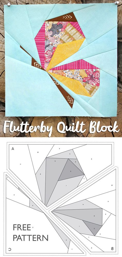 Flutterby Quilt Block Free Pattern Free Paper Pieced Quilt Patterns, Butterfly Paper Piecing Patterns Free, Butterfly Foundation Paper Piecing, Pieced Butterfly Quilt Block, Flower Paper Piecing Patterns Free, Quilt Paper Piecing Patterns Free, Paper Piecing Quilt Blocks, Paper Pieced Butterfly Free Pattern, Butterfly Quilt Patterns Free