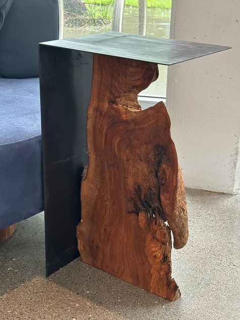 Live Edge Elm Wood Slab and Industrial Steel End Side Table - Etsy Australia Log End Tables, Live Edge End Table, Raw Furniture, Real Wood Furniture, Woodworking Projects Unique, Welded Furniture, Amazing Woodworking, Woodworking Basics, Reclaimed Wood Wall Art