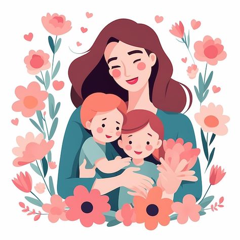 #Mothersday #Illustration #FlatIllustration #white background Mothers Day Illustration, About Mother, Day Illustration, Booth Props, Photo Booth Props, Flat Illustration, Mother And Child, Premium Photo, Photo Booth