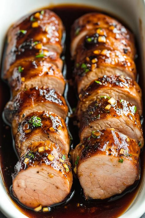 Honey Garlic Pork Tenderloin Honey Garlic Pork Tenderloin, Pork Chop Sandwich, Garlic Pork Tenderloin, Honey Garlic Pork, Garlic Pork, Chicken Carbonara, Honey Pork, Pork Loin Recipes, Lean Pork