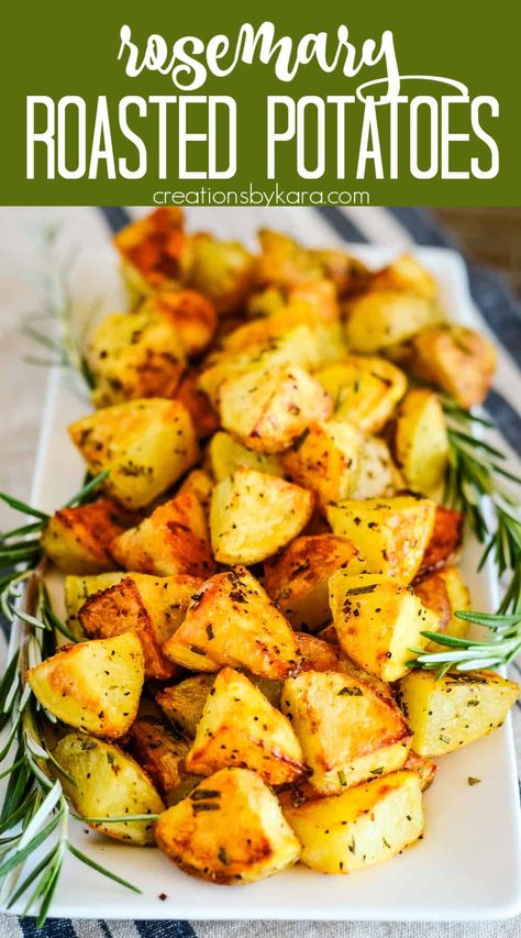 Crispy ROASTED ROSEMARY POTATOES are a simple side dish that go with just about anything! With flavorful, crunchy exteriors and tender insides, they are amazing! #rosemarypotatoes #roastedpotatoes @Creations by Kara Roasted Potatoes Stove Top, Crispy Rosemary Potatoes, Things To Make With Rosemary, Rosemary Potatoes Roasted, Recipes With Russet Potatoes, Roasted Potatoes Rosemary, Easy Russet Potato Recipes, Russet Potato Side Dishes, Crispy Red Potatoes