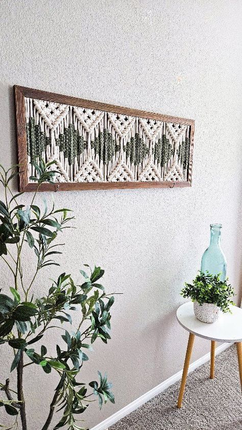 Framed Macrame Wall Art, Useful Macrame Projects, Framed Macrame, 3d Macrame, Macrame Frame, Macrame Items, Macrame Designs, Modern Macrame Wall Hanging, Macrame Hammock