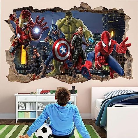 Wthh Superhero Wall Decal, Removable Vinyl Stickers for Kids Rooms, Bathrooms and Playrooms| Peel and Stick Wallpaper| Fun and Colorful Wall Decor - 36 "x23" Superhero Wall Stickers, Superhero Wall Decor, Superhero Wall Decals, Superhero Stickers, 3d Wall Decals, Superhero Bedroom, Removable Vinyl Wall Decals, Superhero Wall, Boy Girl Room