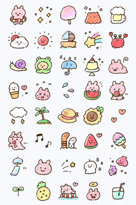 Cute Sticker Ideas To Draw Easy Simple, Cute Doodles Ideas, Cute Doodle Ideas, Line Emoji, Cute Easy Doodles, Hello Kitty Drawing, Easy Doodle Art, Little Doodles, Easy Doodles Drawings