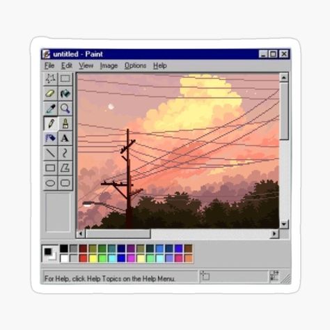 Microsoft Paint Aesthetic, Ms Paint Aesthetic, Paint Aesthetic, Sunset Sticker, Microsoft Paint, Ms Paint, Windows Software, Aesthetic Sunset, Painted Boards