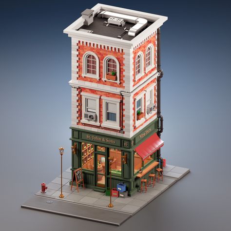 ArtStation - Wine Store & Apartments // Diorama, Evgeniy Vakulich Voxel Architecture, Apartment Diorama, Isometric Apartment, City Diorama, Isometric Building, Store Building, Cartoon Building, Voxel Art, London Buildings