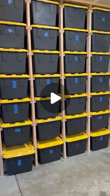 The Lawngest Yard on Instagram: "So much room for activities! 
DIY storage bin racking. Simple enough project and makes a big difference in the garage. 

#storage #bins #organization #totes #diy #woodracking #garage #milwaukeetools #diydad #try #pnw #timelapse #oddlysatisfying" Bin Garage Storage, Black And Yellow Bin Storage Diy, Storage Bin Shelves Diy, Diy Storage Bin Rack, Tote Box Storage Ideas, Diy Storage Bin Shelves, Storage Bin Rack Diy, Tote Storage Shelves Diy, Shed Storage Ideas Organisation