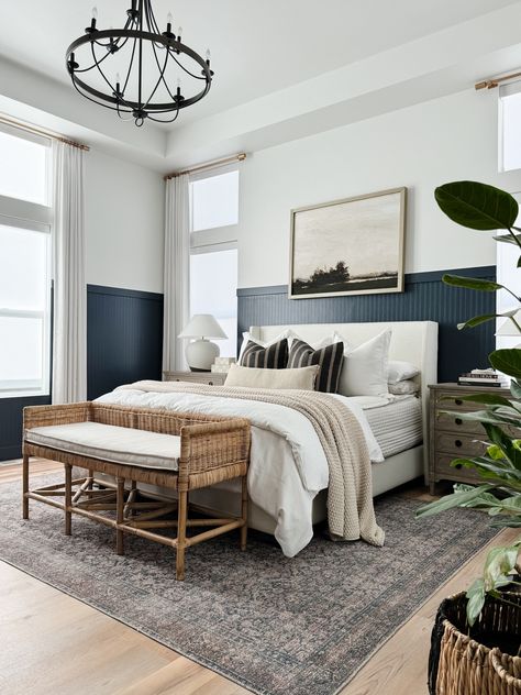 Shop allen + roth 56.4-sq ft White … and other curated products on LTK, the easiest way to shop everything from your favorite creators. Navy Bedroom Decor, Restoration Hardware Bedroom, Navy Accent Walls, Amber Lewis X Loloi, Navy Bedrooms, Amber Lewis, Beige Bedroom, Beige Bed, Allen Roth