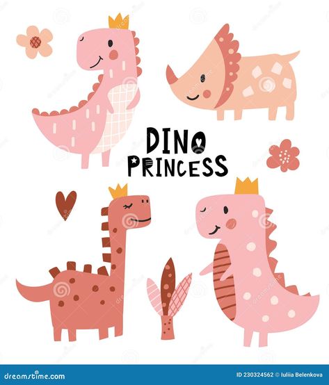 Dinosaur Cute Illustration, Dinosaur Cartoon Cute, Dinosaur Princess Party, Cute Dinosaur Illustration, Princess Illustration Kids, Birthday Cute Illustration, Cute Dino Wallpaper, Dino Girl Party, Cute Pink Dinosaur