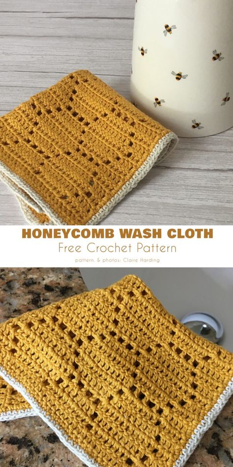 Honeycomb Crochet Pattern, Honeycomb Crochet Pattern Free, Eco Friendly Crochet, Washcloth Crochet Pattern Free, Wash Cloth Crochet Pattern, Crochet Bee Pattern Free, Crochet Dishcloths Free Patterns, Crochet Honeycomb Stitch, Honeycomb Crochet