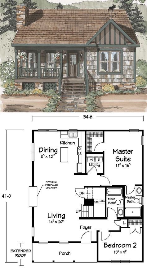 Craftsman Style Homes, Cozy House Exterior, Cosy House, Plans Architecture, House Plans One Story, Casas The Sims 4, Tiny House Floor Plans, Sims House Plans, Casa Vintage