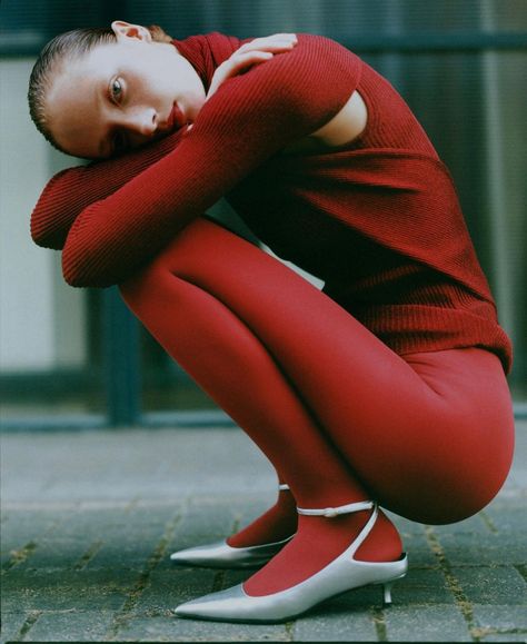 portrait • Instagram Red Stockings Outfit, Shoes Editorial, Shoes Fashion Photography, Kei Visual, Red Tights, Tights Fashion, Studio Photoshoot, Fashion Photography Editorial, How To Pose