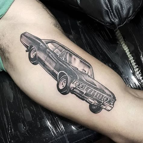 Impala Tattoo #supernatural 67 Tattoo, Spn Tattoo, Impala Tattoo, Impala Supernatural, Dean Tattoo, Impala Car, Supernatural Impala, Impala 67, Meaningful Wrist Tattoos