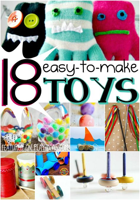 These 18 easy to make toys won't break the bank, and your kids will have fun helping to make them! They'll have something new to play with, and you won't... Diy Toys Easy, Diy Toddler Toys, Homemade Toys, Simple Toys, Diy Kids Toys, Diy Toddler, How To Make Toys, Play Ideas, Kid Toys