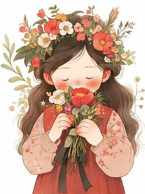 Artsy Background, Flower Art Images, Girly Art Illustrations, Cute Cartoon Drawings, Jolie Photo, Dreamy Art, Girly Art, Flower Girls, الرسومات اللطيفة