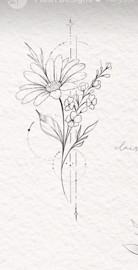 Barn Tattoo, Daisy Tattoo Designs, Flower Bouquet Tattoo, Cross Tattoos For Women, Bouquet Tattoo, Wildflower Tattoo, Beautiful Flower Tattoos, Illustration Tattoo, Daisy Tattoo