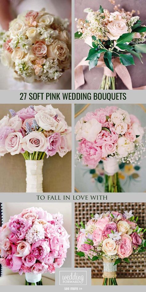 27 Soft Pink Wedding Bouquets To Fall In Love With ❤ Soft pink wedding bouquets could give you so much inspiration! Gentle and feminine colors with perfect accents. So, cute and beautiful. See more: http://www.weddingforward.com/pink-wedding-bouquets/ #wedding #bouquets Pink And White Rose Bouquet Wedding, Shades Of Pink Bridal Bouquet, Pink And White Bouquet Wedding, Light Pink Flower Bouquet, Jojo Wedding, Bride Bouquet Pink, Blush Pink Bouquet, Wedding Bouquets Ideas, Angel Wedding