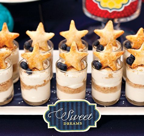 Brunch Pastries, Cheesecake Shooters, Moon Stars Baby Shower, Dessert Shooters, Baby Shower Dessert Table, Ideas Decoracion, Goodnight Moon, Moon Baby Shower, Shower Desserts