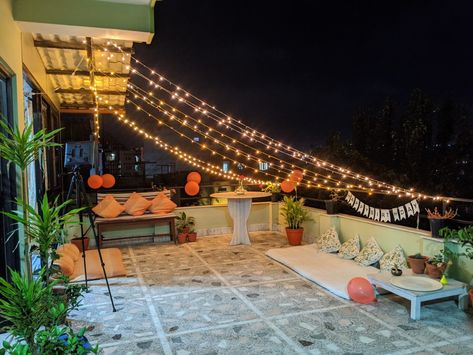 #birthdaydecorations #terracemakeover #diys Rooftop Haldi Decoration, Rooftop Terrace Party Decoration, Rooftop Decoration Ideas For Birthday, Balcony Birthday Decoration, Small Bday Party Ideas At Home, Terrace Wedding Decor Indian, Rooftop Lighting Ideas, Balcony Birthday Decoration Ideas, Terrace Party Ideas