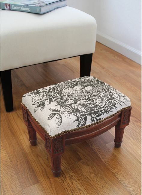 Small Footstools - Ideas on Foter Footstools Ideas Living Room, Footstools Ideas, Ottoman White, Small Footstool, Upholstered Footstool, Printed Linen Fabric, Ottoman In Living Room, Upholstered Ottoman, Linen Upholstery