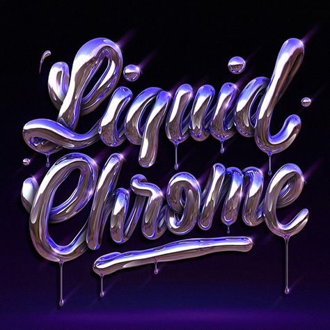 Chrome Lettering Fonts, Chrome Artwork, Chrome Typography, Chrome Font, Liquid Typography, Chrome Aesthetic, Chrome Lettering, Illustrated Typography, Silver Aura