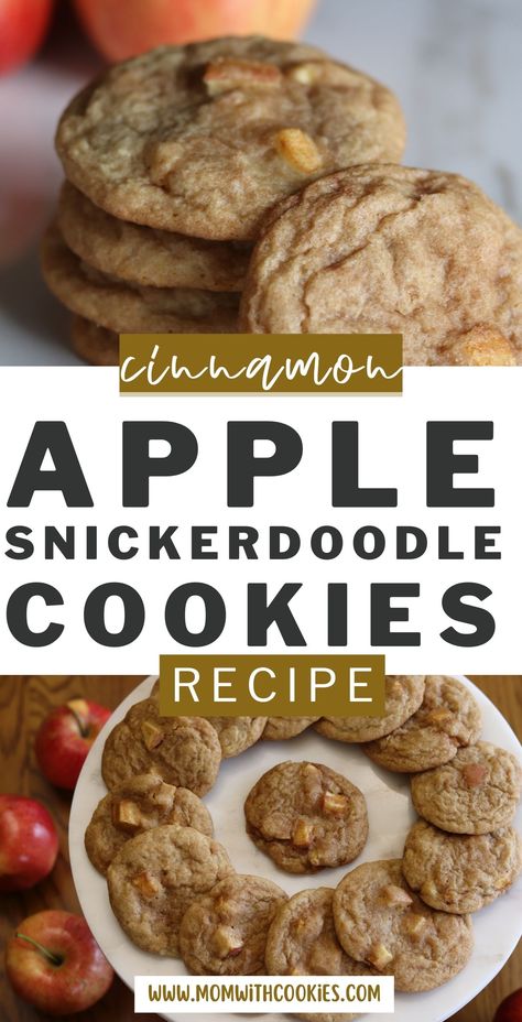 homemade cookies with apples nearby and text overlay that reads cinnamon apple snickerdoodle cookies recipe Apple Cinnamon Snickerdoodles, Apple Pie Snickerdoodles, Applesauce Snickerdoodle Cookies, Unique Snickerdoodle Cookies, Cinnamon Apple Snickerdoodle Cookies, Fall Snickerdoodle Cookies, Snickerdoodle Apple Pie Cookies, Apple Cinnamon Snickerdoodle Cookies, Apple Pie Cookies Recipe Easy