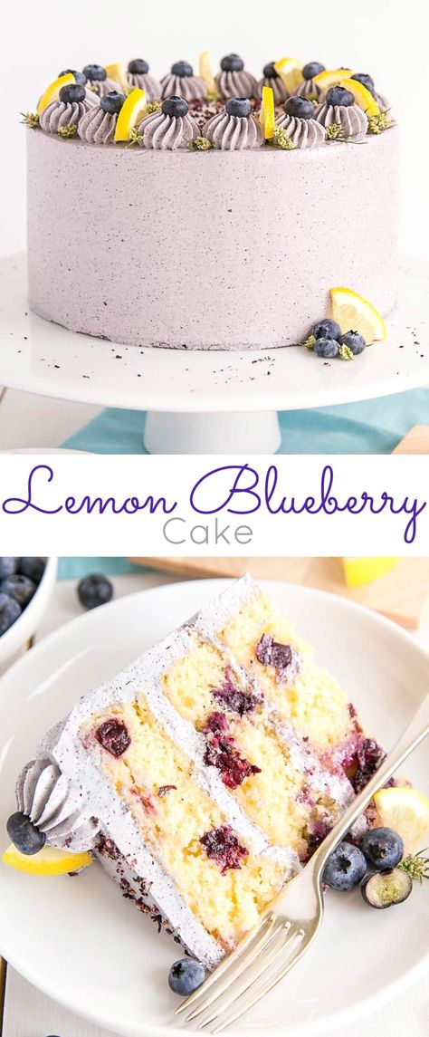 Cake Lemon Blueberry, Blueberry Buttercream, Delicious Lemon Cake, Lemon Blueberry Cake, Cake Lemon, Cake Vanilla, Blueberry Lemon Cake, Wedding Chocolate, Recipes Cake