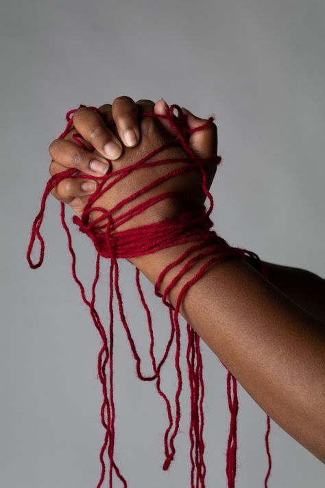 Portrait photography with red thread to symbolize romantic fate #photography #photoshoot #stilllifephotography #stilllife #photographytricks Red Thread Photoshoot, Red Thread Photography, Puppet Strings Aesthetic, Red Editorial Photography, Red Thread Aesthetic, Red String Aesthetic, Red Thread Of Fate Art, Red String Of Fate Aesthetic, Hand Photoshoot