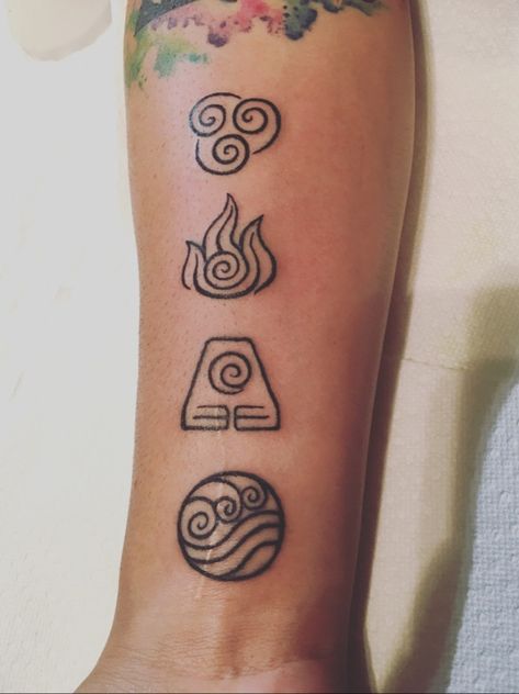 Tattoo uploaded by Jose Vega | Water, earth, fire & wind symbols!! Based on the Last Airbender series!! One more session to add color effects!! #tattoo #forearmtattoo #avatar #thelastairbender #wip #lines #ink #inklegacytattoos | 478644 | Tattoodo Tattoo Planets, Simbolos Tattoo, Element Tattoo, Atla Tattoo, Cardinal Tattoo, Avatar Tattoo, Tattoo Wallpaper, Tattoo Dotwork, Petit Tattoo